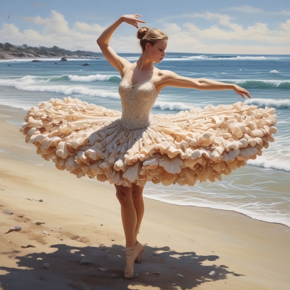 Seaglasscoaztallemonades.com Other - Elegant Ballerina Beach Art Print - Cream and Tan
